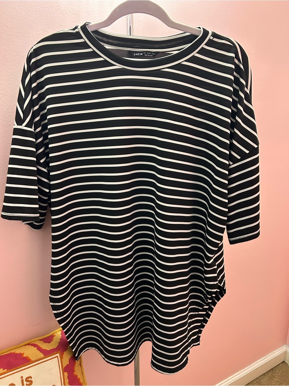 Black & White Striped Relaxed Short Sleeve Tee w/Slits